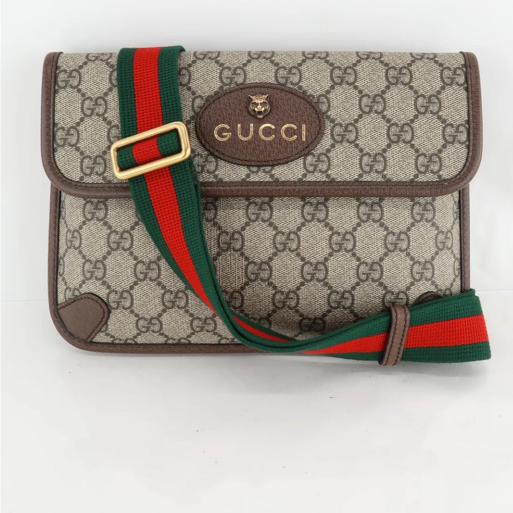 Gucci GG Supreme Neo Vintage Belt Bag With Feline Head Patch - Beige/Brown